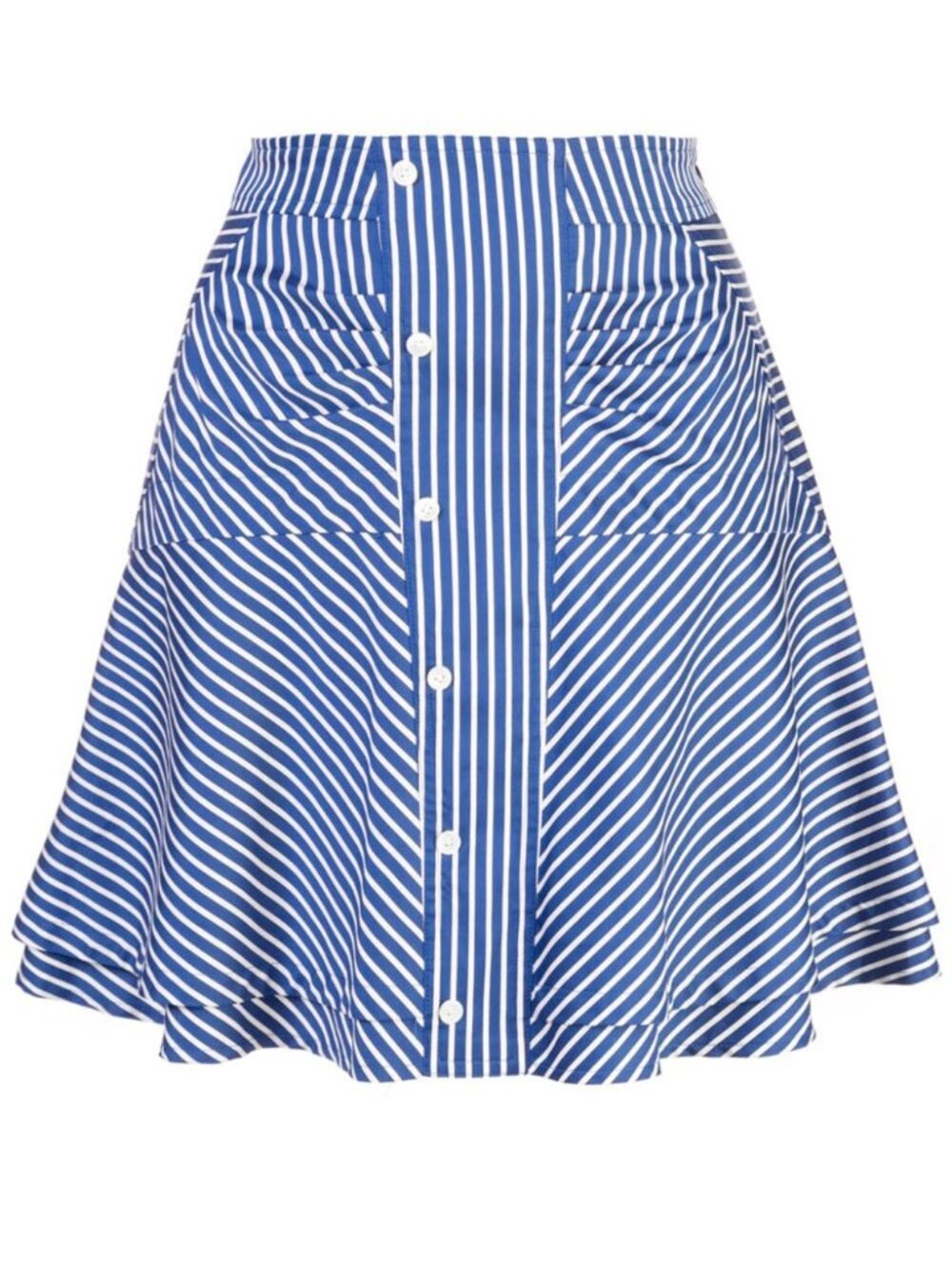 DEREK LAM 10 CROSBY Blue White Striped Cotton Poplin Flounced Mini Skirt, Size 6